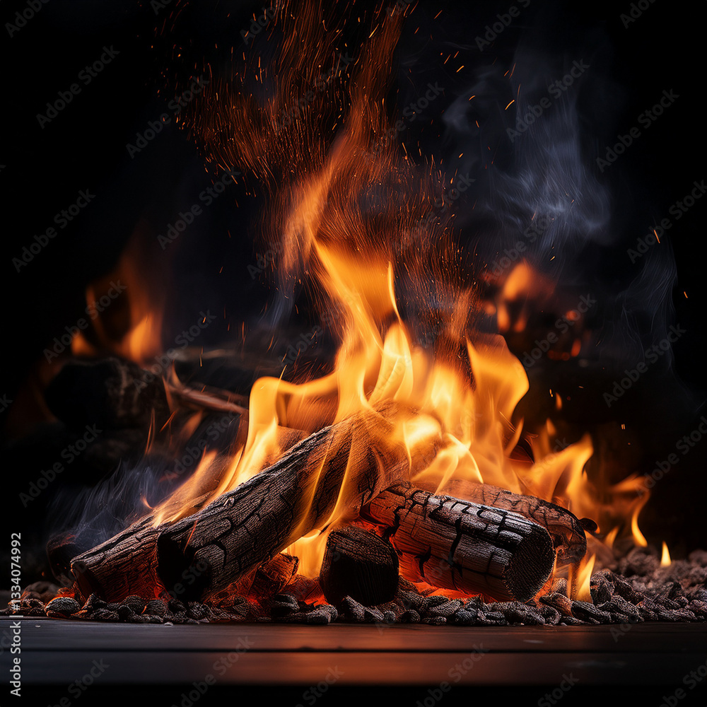 Fototapeta premium feu, flammes, chaleur, brûler, feu de camp, braise, chaud, cheminée, brûlant, nuit, bois, bois de chauffage, noir, rouge, lumière, orange, danger, jaune, camp, foncé, brasier