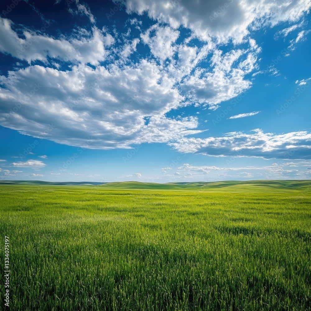 Vast green field under a partly cloudy sky Vast green field under a partly cloudy sky