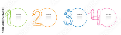 Numbers banners for icons, infographics, information. Vector outline numbers from 1 to 4