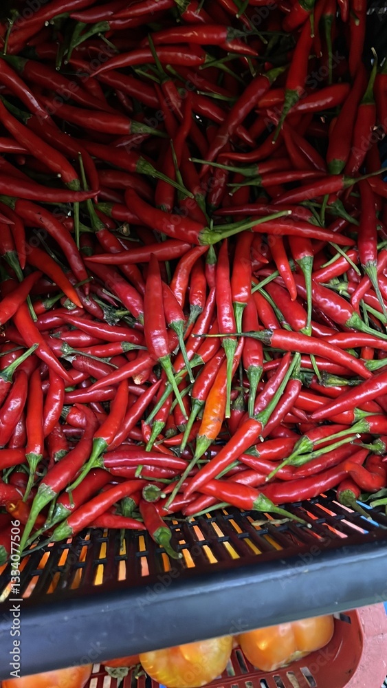 Naklejka premium Red chili in the market
