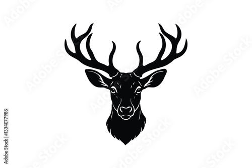 Silhouette vector art illustration of a stag's head.eps