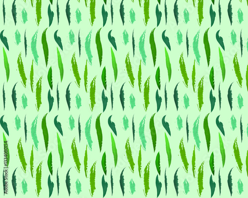 Watercolor seamless pattern with various leaves on a green background. Textile elements, print, texture,
fabric, wrapper. Vector illustration.