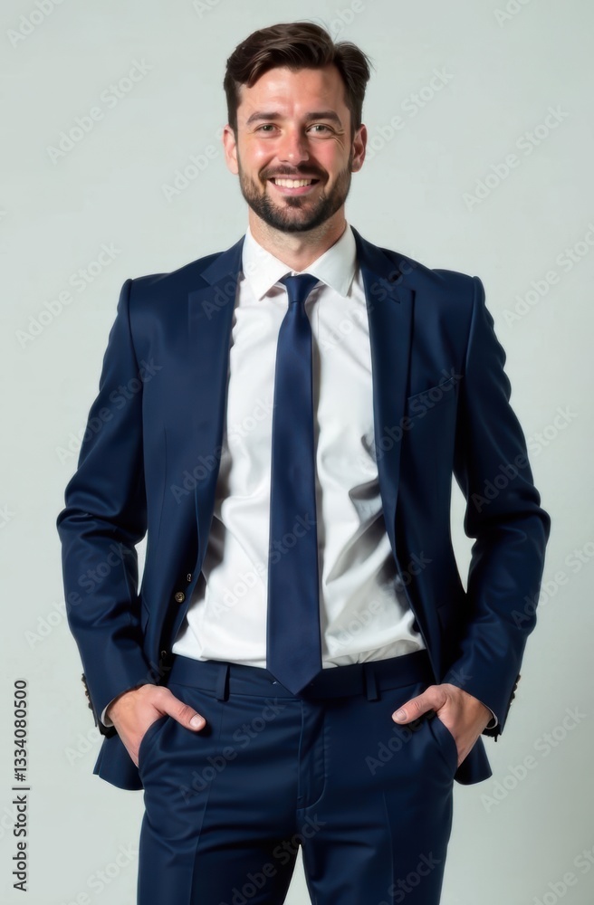 Smiling businessman posing with hands in pockets in studio shot Smiling businessman posing with hands in pockets in studio shot