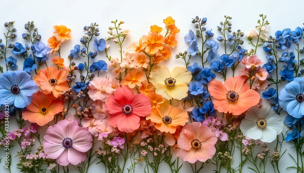 Obraz premium Colorful spring flowers flat lay