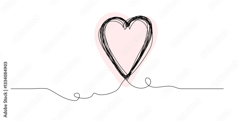 A minimalist illustration shows a heart shape formed with a scribble style and a continuous line. The heart is colored in soft pink, providing a gentle and artistic design. A minimalist illustration shows a heart shape formed with a scribble style and a continuous line. The heart is colored in soft pink, providing a gentle and artistic design.