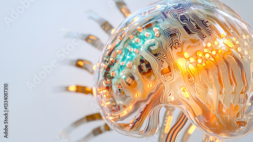 an artistic representation of a circuit board in the shape of a brain.
