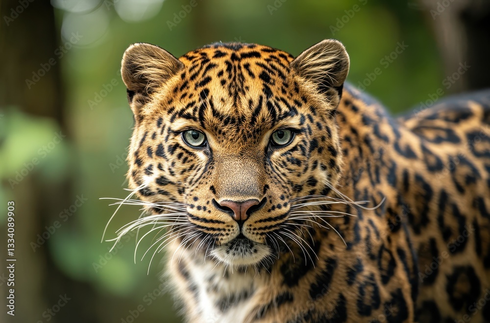Obraz premium Striking Close-Up of a Wild Leopard Captured in Natural Habitat, Showcasing Unique Patterns and Intense Gaze for Wildlife Enthusiasts and Nature Lovers
