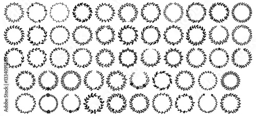 Elegant laurel wreath collection featuring circular leaf and floral frames for wedding invitations, logos, and awards design
