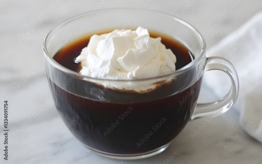 Delicious Coffee with Whipped Cream in Glass Cup Delicious Coffee with Whipped Cream in Glass Cup