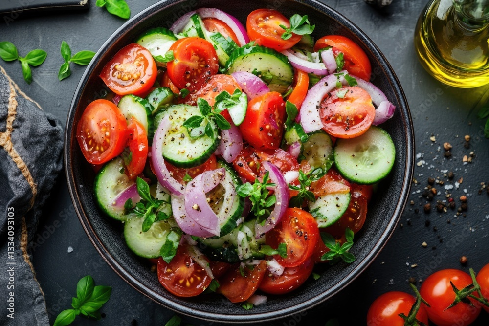A bowl filled with sliced tomatoes and cucumbers, perfect for snacking or adding to salads A bowl filled with sliced tomatoes and cucumbers, perfect for snacking or adding to salads