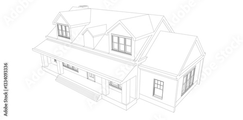 Architectural Sketch of Modern Residential House – Perspective View