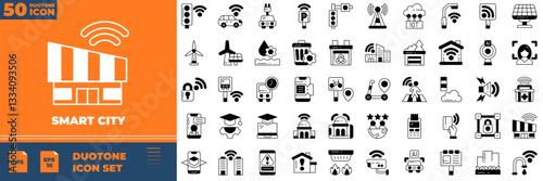 Smart City Duotone Editable Icons set