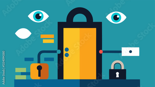 Security Measures An illustration of a locked door with a heavy padlock and security cameras pointed towards it signifying the need for secrecy and protection of the lab.