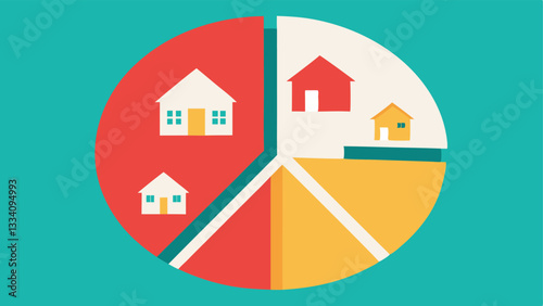 Fractional Ownership Concept An illustration of a large property divided into several pie slices each labeled with a different percentage indicating shared ownership.