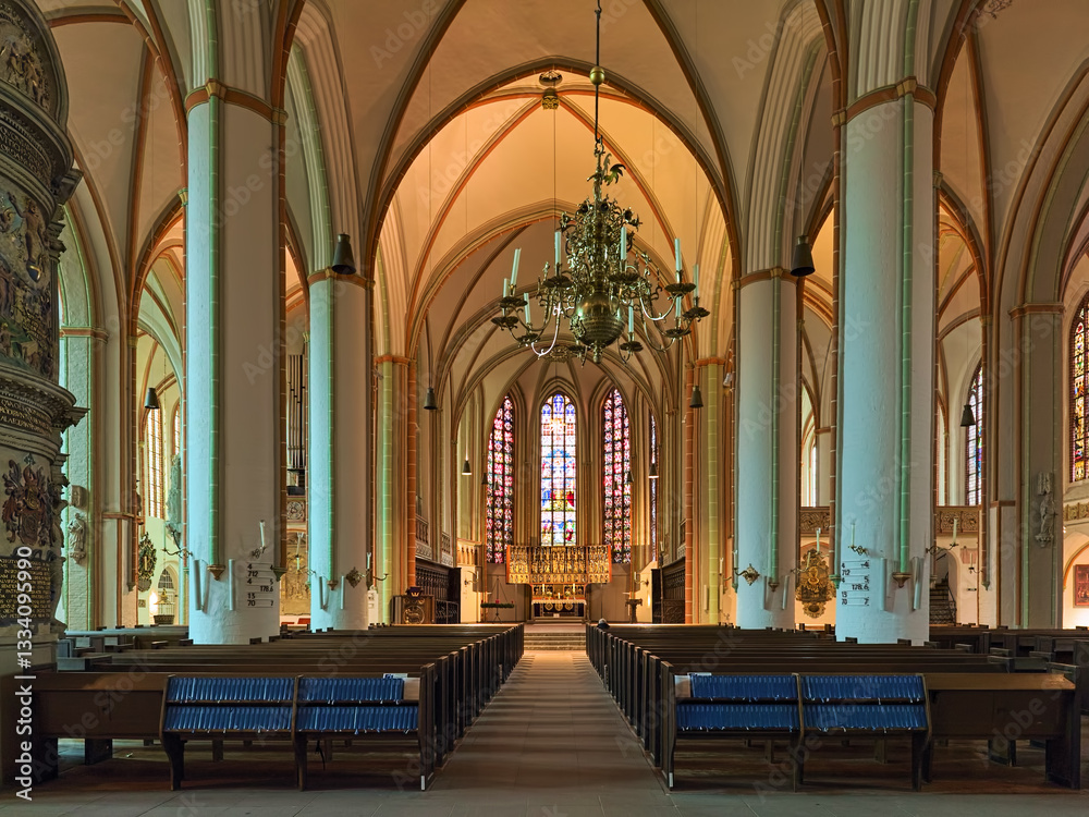 Luneburg, Germany. Interior of St. Johannis (Church of John the Baptist). The church was built between 1300 and 1370 and repaired in 1420. It is the oldest Lutheran church in Luneburg.