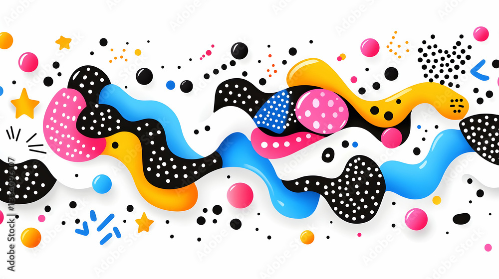 Fototapeta premium Abstract colorful wave design with playful shapes and patterns