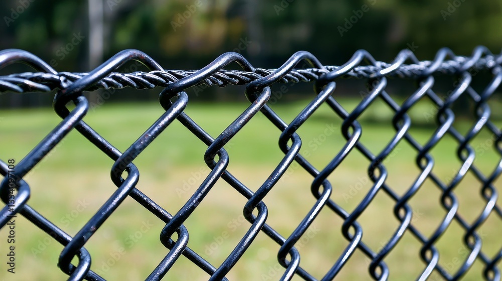 Fototapeta premium Weathered Chain Link Fence with Rusty Texture Against a Beautiful Sunset Background