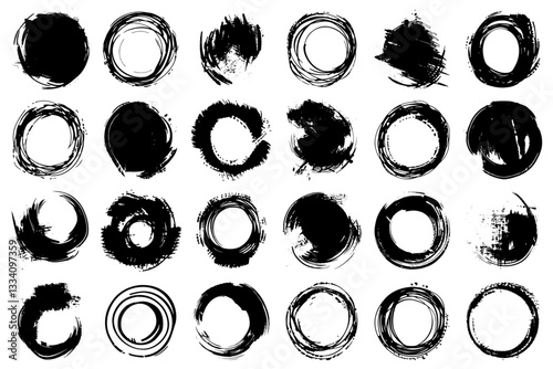 Japanese ink brush circle collection featuring hand-drawn enso zen rings for artistic design, meditation, and Asian-inspired branding elements