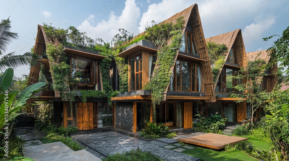Eco-Friendly Tropical Architecture, Lush Greenery Adorns a Modern Villa Eco-Friendly Tropical Architecture, Lush Greenery Adorns a Modern Villa