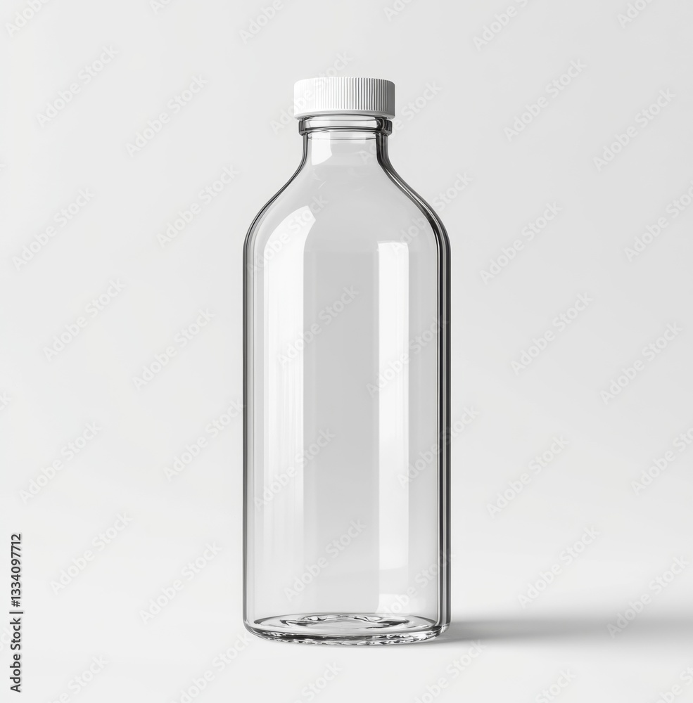 Empty Glass Bottle Mockup on a White Background Empty Glass Bottle Mockup on a White Background