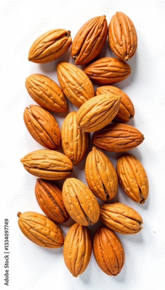 Fototapeta premium A collection of whole almonds isolated on a white background for nutrition concepts, organic, healthy, vegan