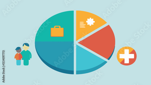 Family Budget Breakdown A family budget pie chart demonstrating lower medical costs percentage under universal coverage leading to higher savings in other categories like travel