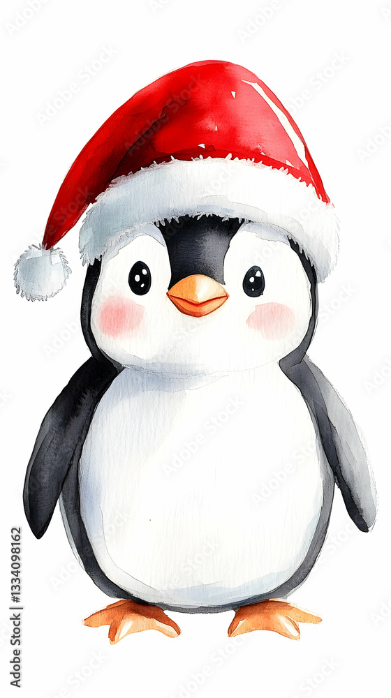 Fototapeta premium Adorable penguin wearing a Santa hat