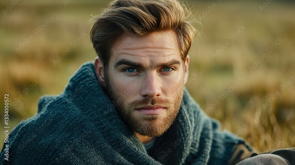 A handsome man looking directly at the camera in the nature A handsome man looking directly at the camera in the nature