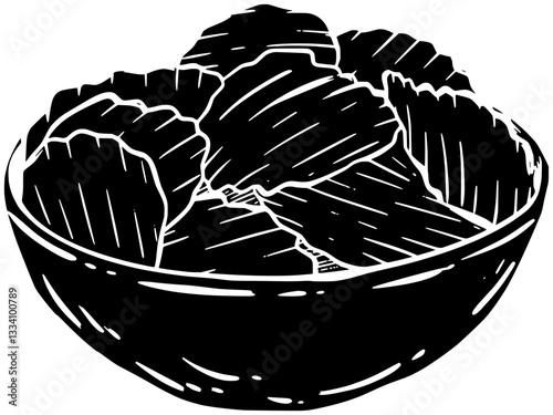 potato illustration fried silhouette food logo snack icon crispy outline crunchy chips slice unhealthy salty salt delicious chip golden shape kids vector graphic background