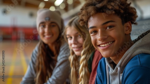 A Cheerful Group of Three Young People Smiling and Posing for a Photo Indoors, Radiating Happiness and Friendship