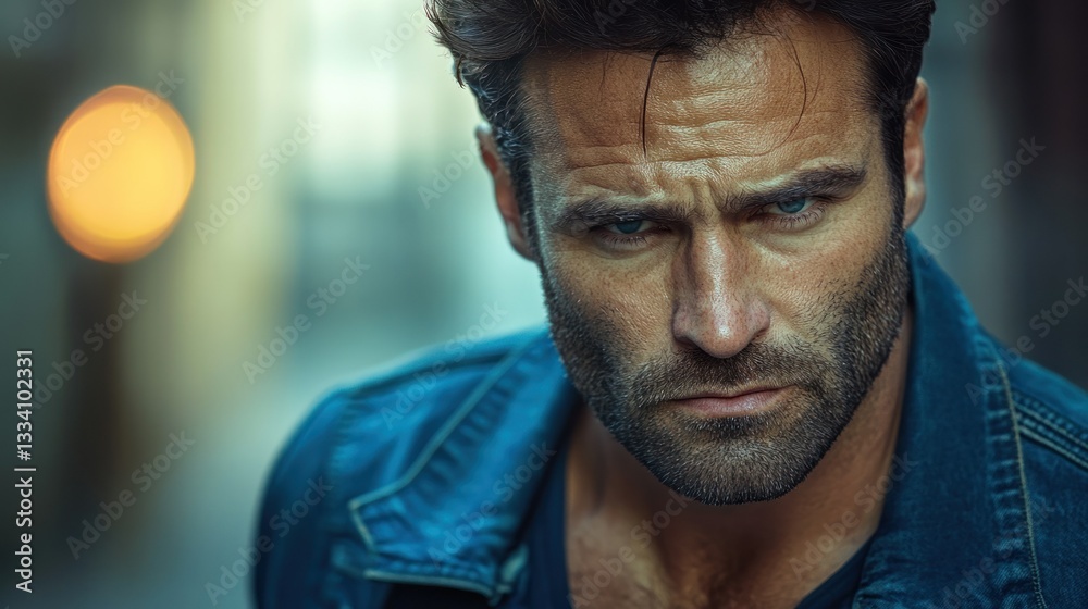 A close up shot of a serious man with a beard A close up shot of a serious man with a beard
