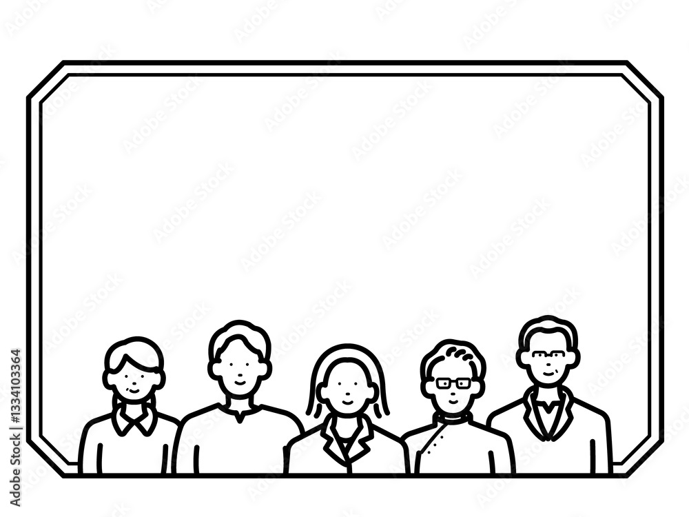 医療従事者（医師、看護師、薬剤師）のイラストのフレーム　線画のみ