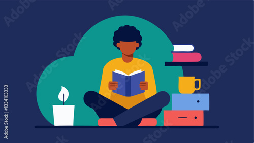 Financial Education A millennial reading a financial literacy book in a cozy nook with a cup of tea and notepad for taking notes alongside.