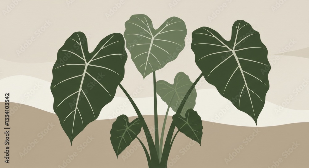 Fototapeta premium A vibrant arrangement of heart-shaped elephant ear leaves against a soft, muted background, showcasing nature's beauty - elephant plants pictures