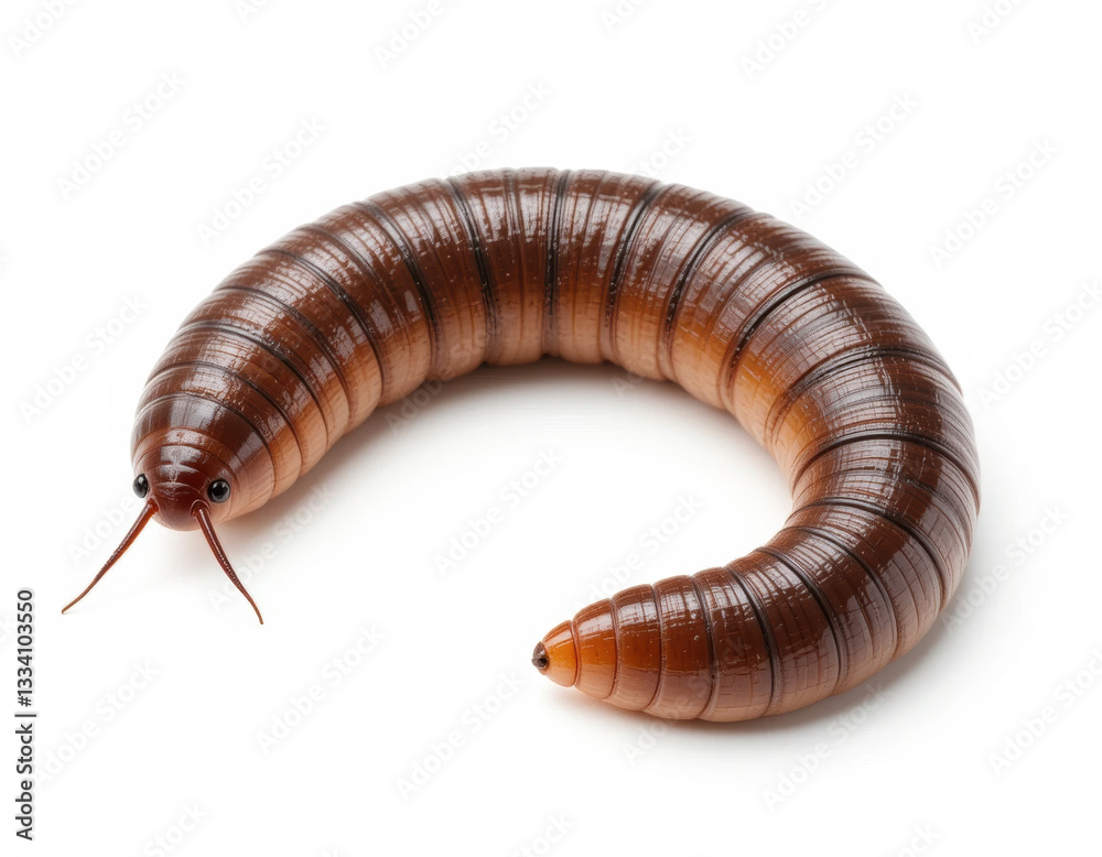 an earthworm on a white background . Being an important element of the ecosystem, it helps to improve the soil structure. an earthworm on a white background . Being an important element of the ecosystem, it helps to improve the soil structure.
