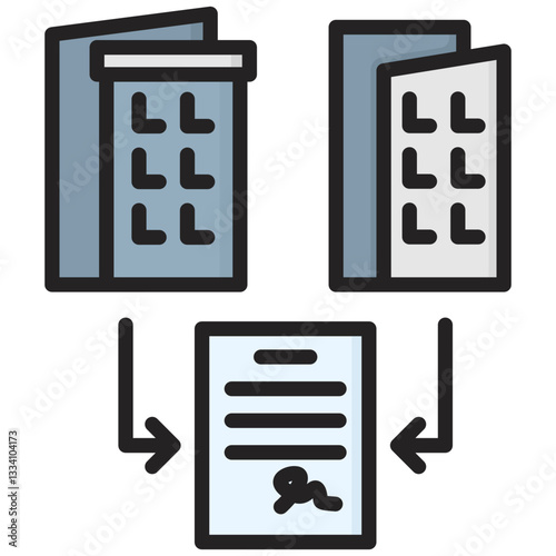 Merger icon in Flat Color Style With Outline. Simple Vector Design. Simple Vector Flat Icon