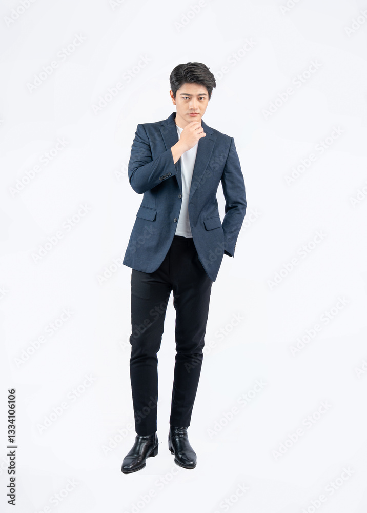 Full body image of a young Asian business man posing on a white background Full body image of a young Asian business man posing on a white background