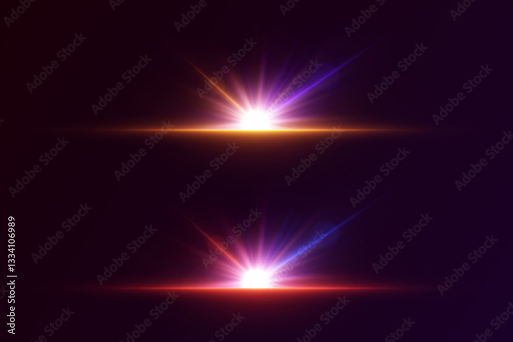 Obraz premium Collection of neon highlights and flares, star explosion, light lines.