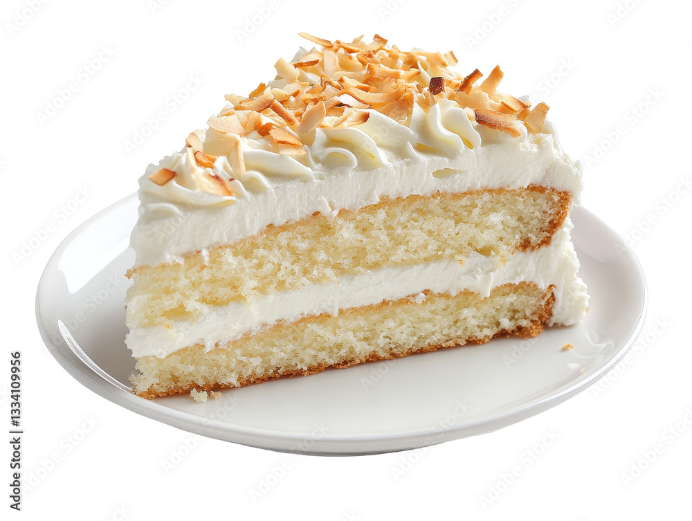 Isolated Slice of Coconut Cream Cake Isolated Slice of Coconut Cream Cake