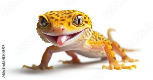 Wallpaper Mural Vibrant and Playful Leopard Gecko in Bright Studio Light with Tongue Out, Showcasing Unique Patterns and Textures for Nature Photography Enthusiasts Torontodigital.ca