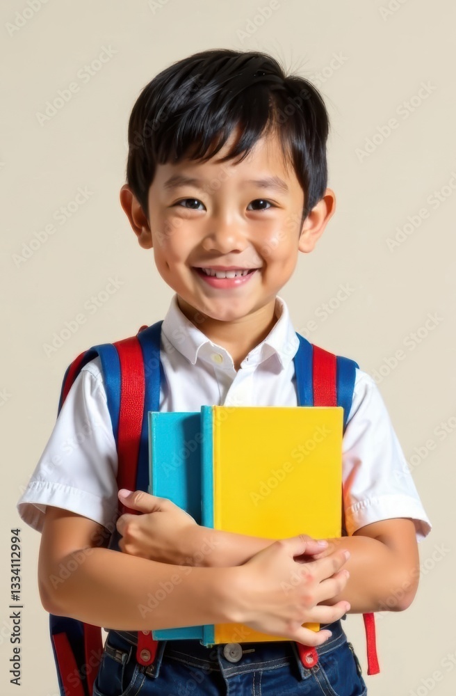 Happy asian student holding books and smiling at school Happy asian student holding books and smiling at school