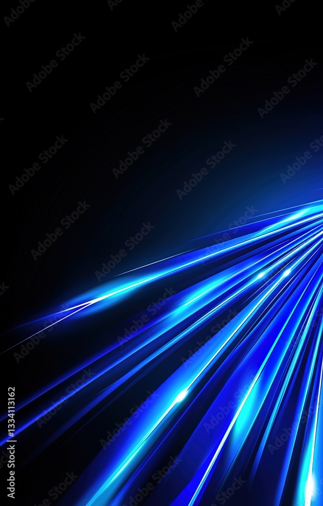 Fototapeta premium Abstract geometric design with blue light beams intersecting against a dark background