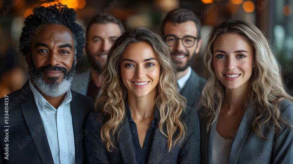 Diverse business team standing together with confidence in modern office environment Diverse business team standing together with confidence in modern office environment