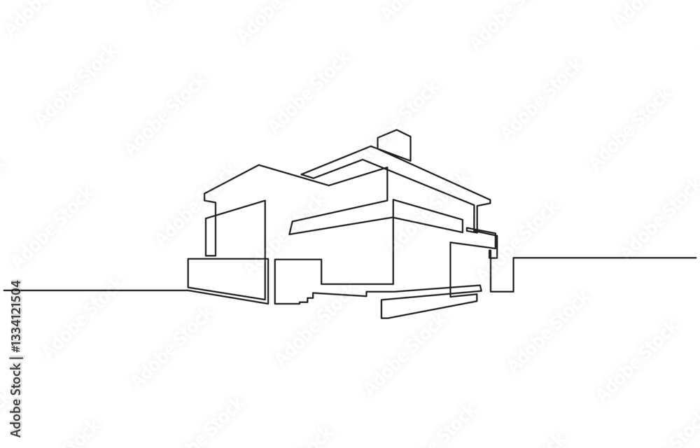 Continuous one line drawing of architecture building, Country House Continuous Line Art Drawing. Simple House Hand Drawn Vector Art, Continuous One Line Drawing. Continuous one line drawing of architecture building, Country House Continuous Line Art Drawing. Simple House Hand Drawn Vector Art, Continuous One Line Drawing.