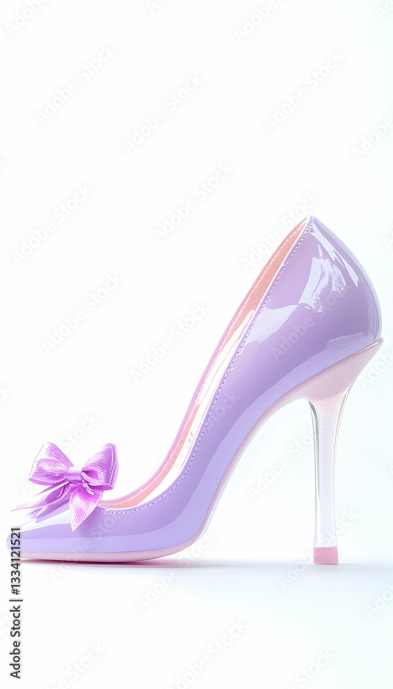 Lavender high-heeled pump with bow detail, on white background Lavender high-heeled pump with bow detail, on white background