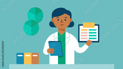 Educational Materials The counselor presenting a brochure titled Understanding Your Genetic Risks standing next to a table filled with resource materials.