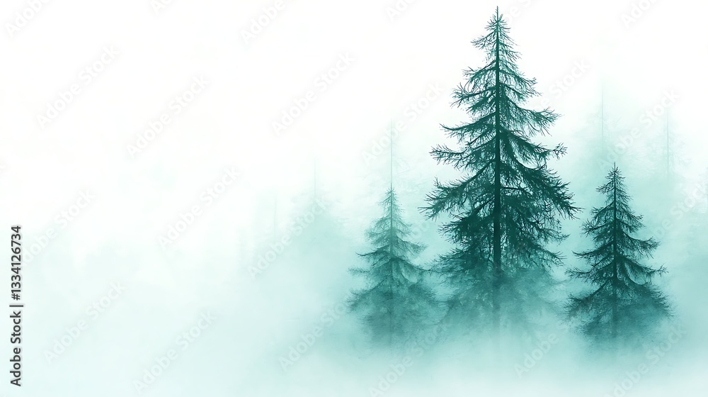 Fototapeta premium Misty evergreen forest scene nature's eco beauty tranquil environment atmospheric viewpoint