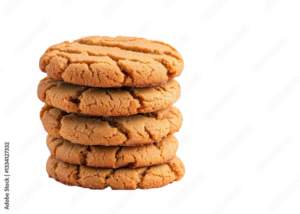 Stack of peanut butter cookies on a transparent background. Concept of dessert, snack, and baked goods.