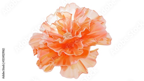 A vibrant and beautiful orange marigold flower, created with generative AI, stands out prominently when isolated on a clean white background. The delicate petals and rich color of the marigold are 