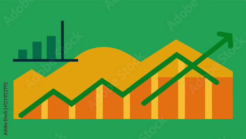 Farmland Investment Graph A simple line graph overlaying an image of farmland with an upward trend indicated demonstrating the potential growth of agricultural investments over
